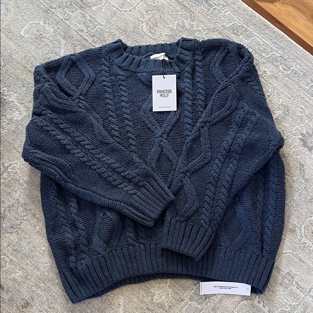 Princess Polly Navy Cable Knit Sweater